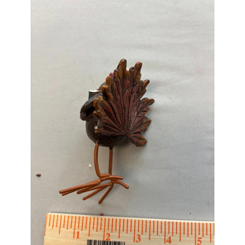 Rustic Thanksgiving Turkey Figurine Harvest Autumn Decor Wire Legs 3.5 Inch